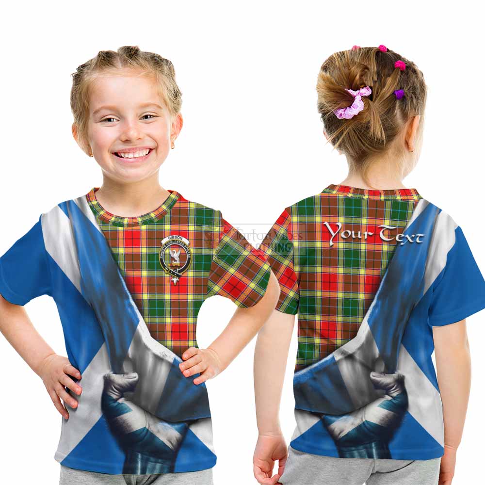 Tartan Vibes Clothing Gibson (Gibbs or Gibsone) Tartan Kid T-Shirt with Family Crest Scotland Patriotic Style