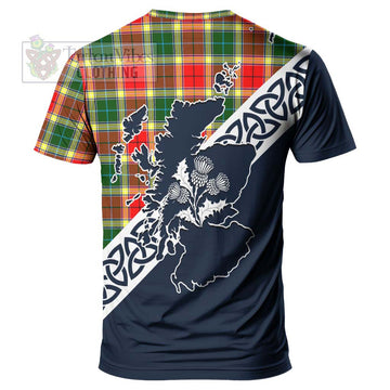 Gibson (Gibbs or Gibsone) Tartan T-Shirt Featuring Thistle and Scotland Map