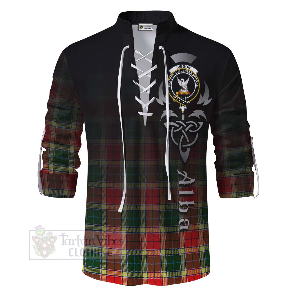 Tartan Vibes Clothing Gibson (Gibbs or Gibsone) Tartan Ghillie Kilt Shirt Featuring Alba Gu Brath Family Crest Celtic Inspired