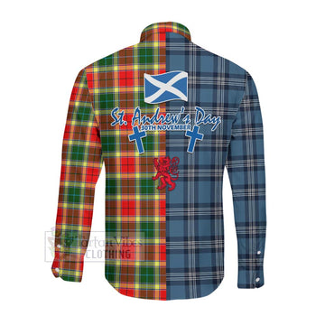 Gibson (Gibbs or Gibsone) Tartan Long Sleeve Button Shirt Happy St. Andrew's Day Half Tartan Style Men's Shirt - Tartan Vibes Clothing
