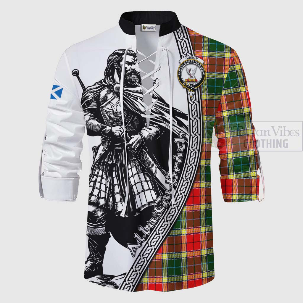 Tartan Vibes Clothing Gibson (Gibbs or Gibsone) Tartan Clan Crest Ghillie Kilt Shirt with Highlander Warrior Celtic Style