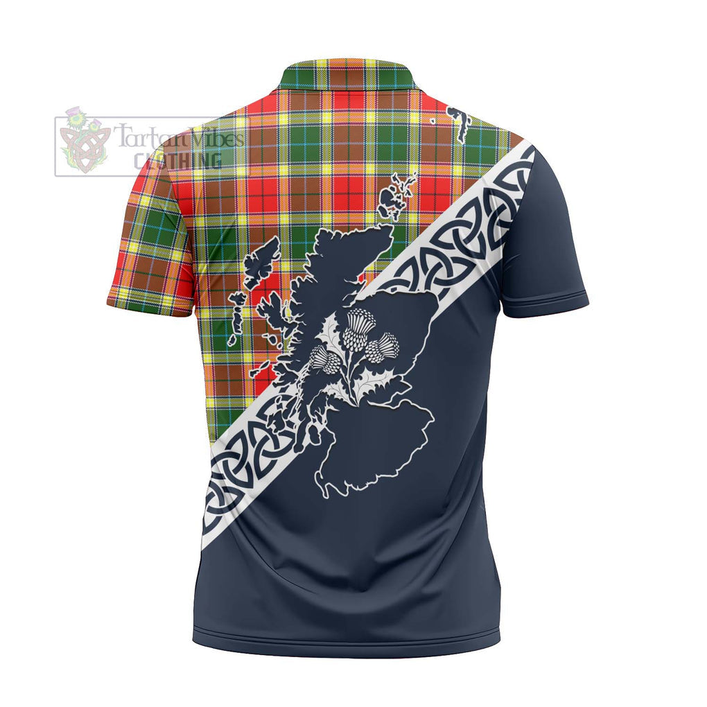 Tartan Vibes Clothing Gibson (Gibbs or Gibsone) Tartan Zipper Polo Shirt Featuring Thistle and Scotland Map