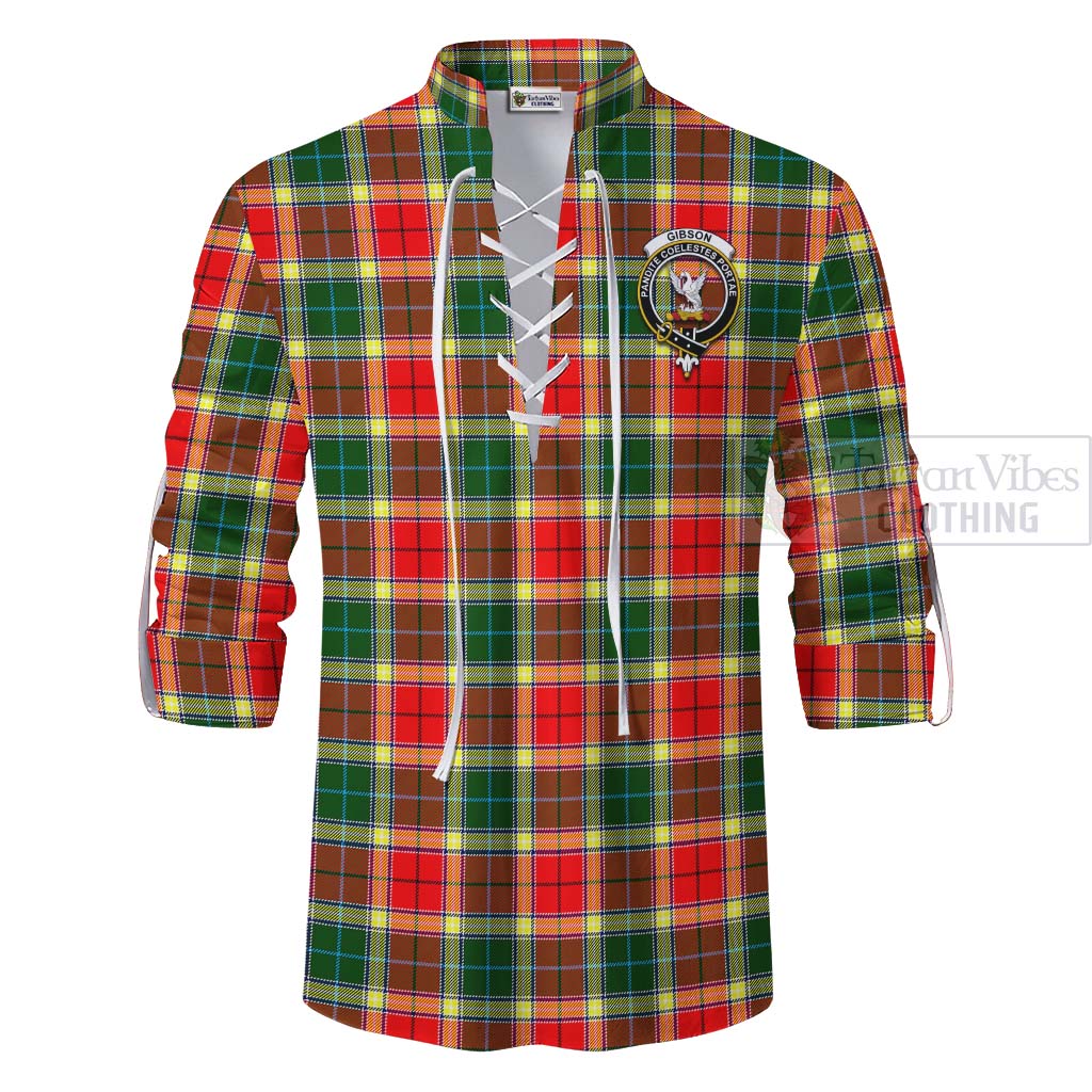 Tartan Vibes Clothing Gibson (Gibbs or Gibsone) Tartan Ghillie Kilt Shirt with Family Crest Celtic Skull Style