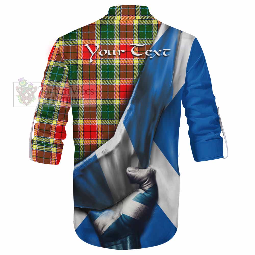 Tartan Vibes Clothing Gibson (Gibbs or Gibsone) Tartan Ghillie Kilt Shirt with Family Crest Scotland Patriotic Style