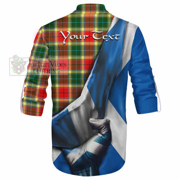 Gibson (Gibbs or Gibsone) Tartan Ghillie Kilt Shirt with Family Crest Scotland Patriotic Style