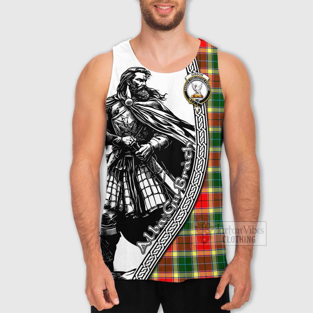 Tartan Vibes Clothing Gibson (Gibbs or Gibsone) Tartan Clan Crest Men's Tank Top with Highlander Warrior Celtic Style