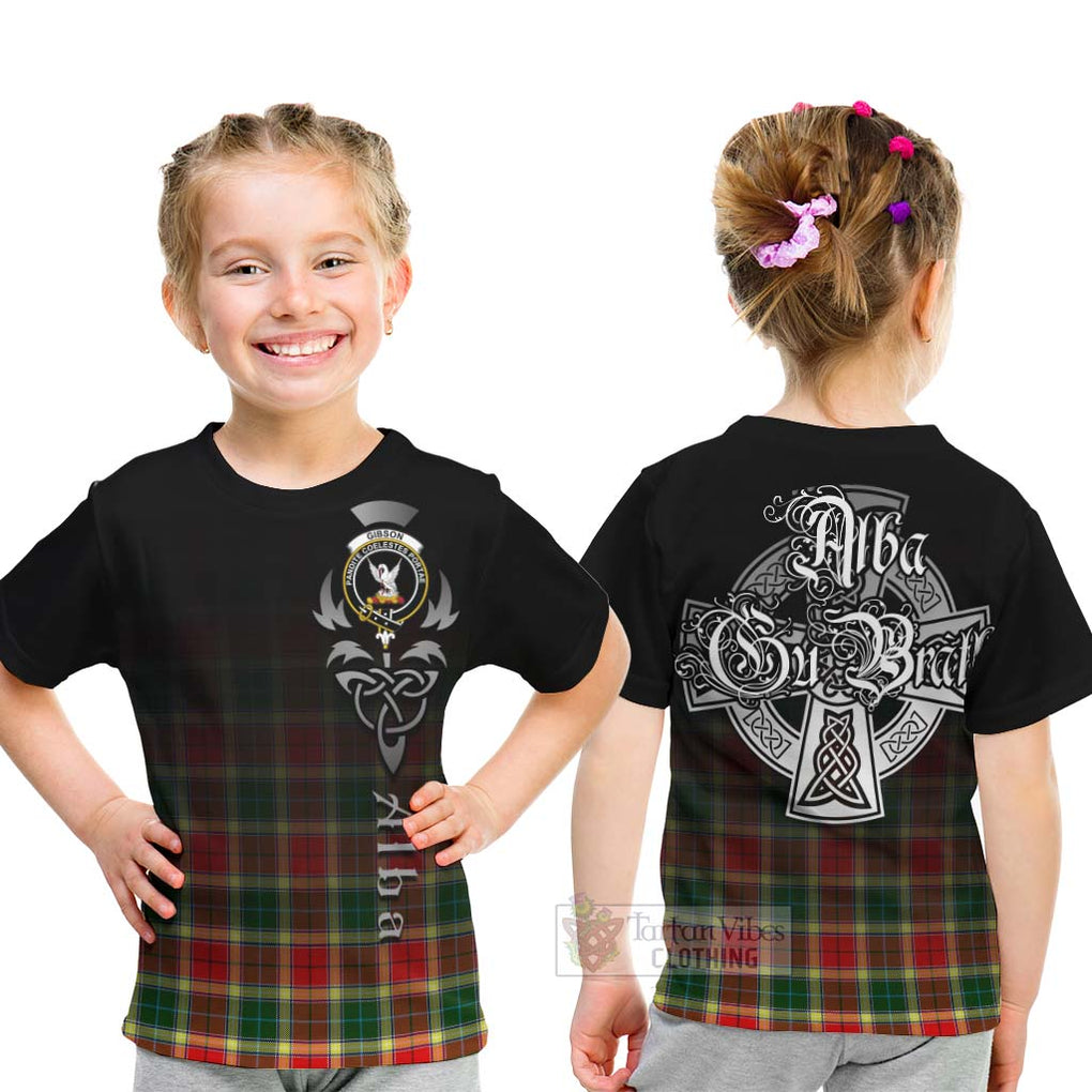 Tartan Vibes Clothing Gibson (Gibbs or Gibsone) Tartan Kid T-Shirt Featuring Alba Gu Brath Family Crest Celtic Inspired