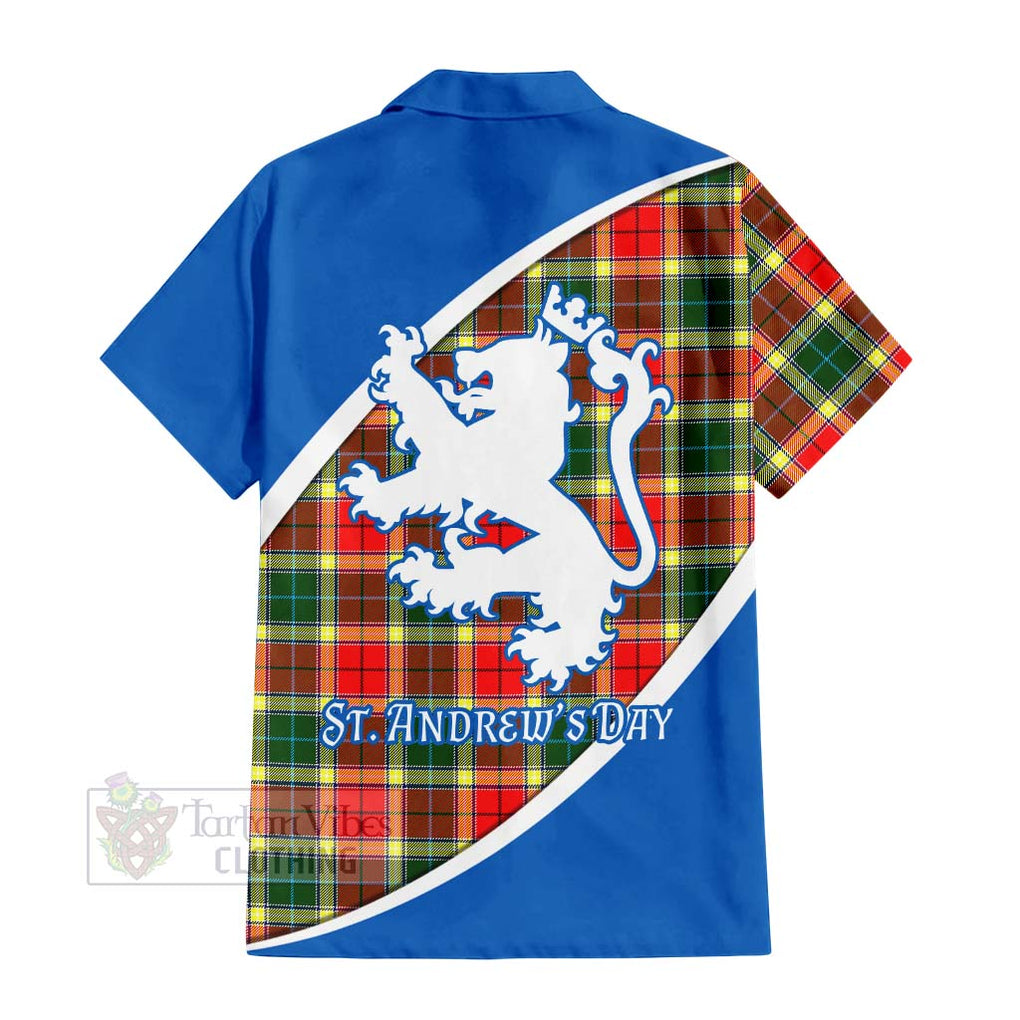 Tartan Vibes Clothing Gibson (Gibbs or Gibsone) Family Crest Tartan Short Sleeve Button Shirt Celebrate Saint Andrew's Day in Style