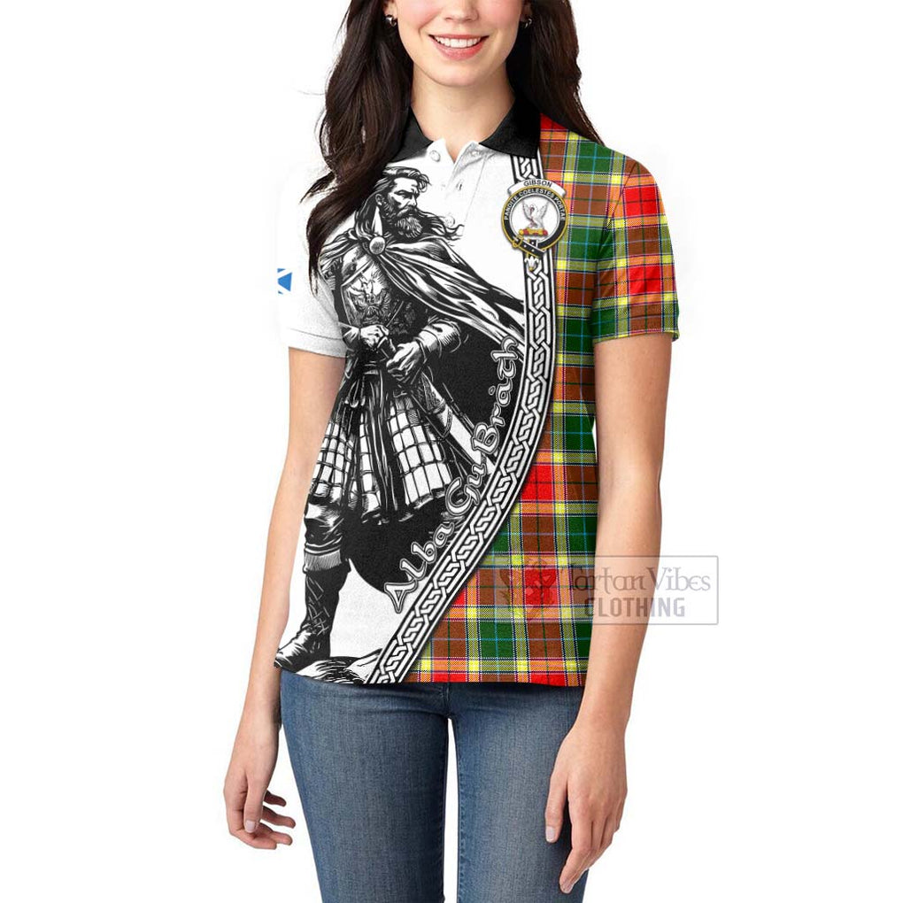 Tartan Vibes Clothing Gibson (Gibbs or Gibsone) Tartan Clan Crest Women's Polo Shirt with Highlander Warrior Celtic Style