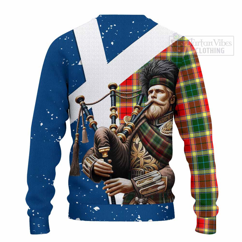 Tartan Vibes Clothing Gibson (Gibbs or Gibsone) Tartan Knitted Sweater with Family Crest Scottish Bagpiper Vibes