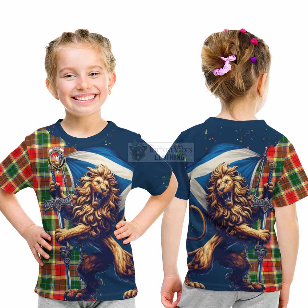 Tartan Vibes Clothing Gibson (Gibbs or Gibsone) Tartan Family Crest Kid T-Shirt with Scottish Majestic Lion