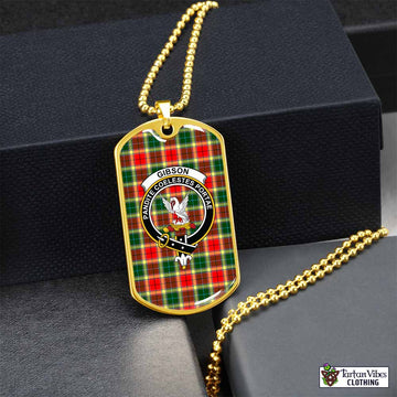 Gibson (Gibbs or Gibsone) Tartan Dog Tag Necklace with Family Crest