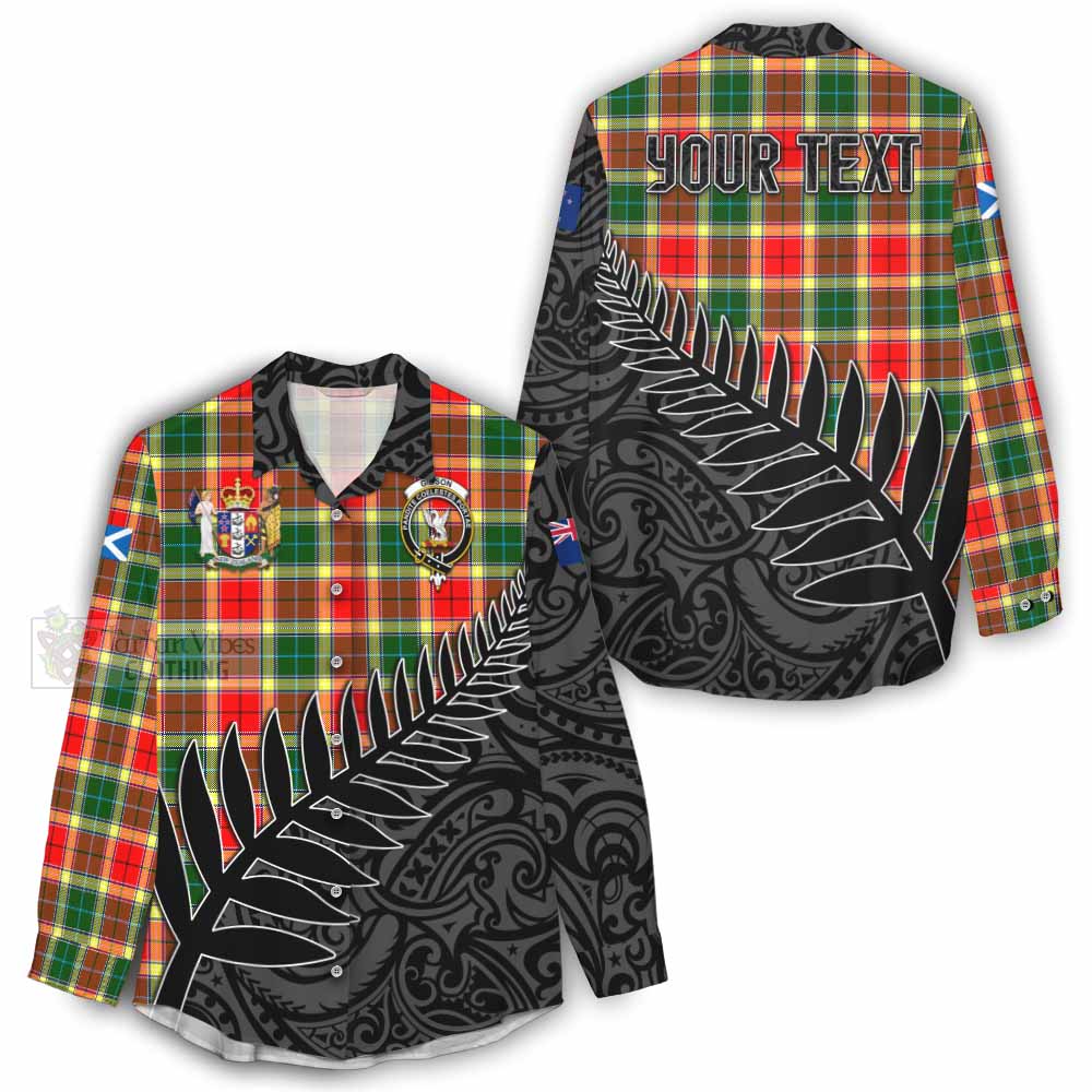 Tartan Vibes Clothing Gibson (Gibbs or Gibsone) Crest Tartan Women's Casual Shirt with New Zealand Silver Fern Half Style