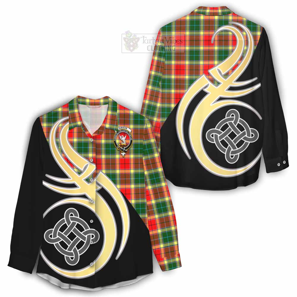 Tartan Vibes Clothing Gibson (Gibbs or Gibsone) Tartan Women's Casual Shirt with Family Crest and Celtic Symbol Style