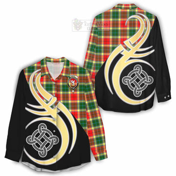 Gibson (Gibbs or Gibsone) Tartan Women's Casual Shirt with Family Crest and Celtic Symbol Style