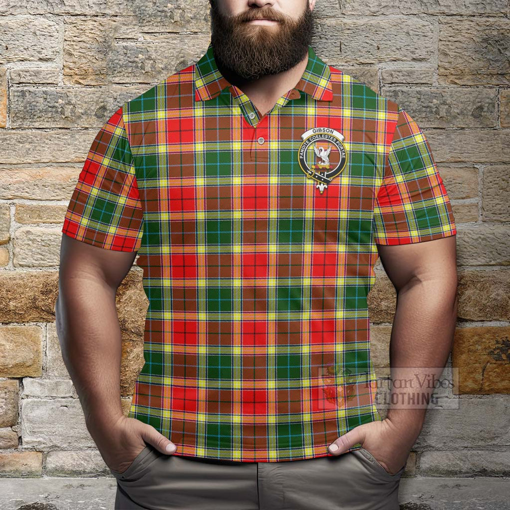 Tartan Vibes Clothing Gibson (Gibbs or Gibsone) Tartan Polo Shirt with Family Crest and Bearded Skull Holding Bottles of Whiskey