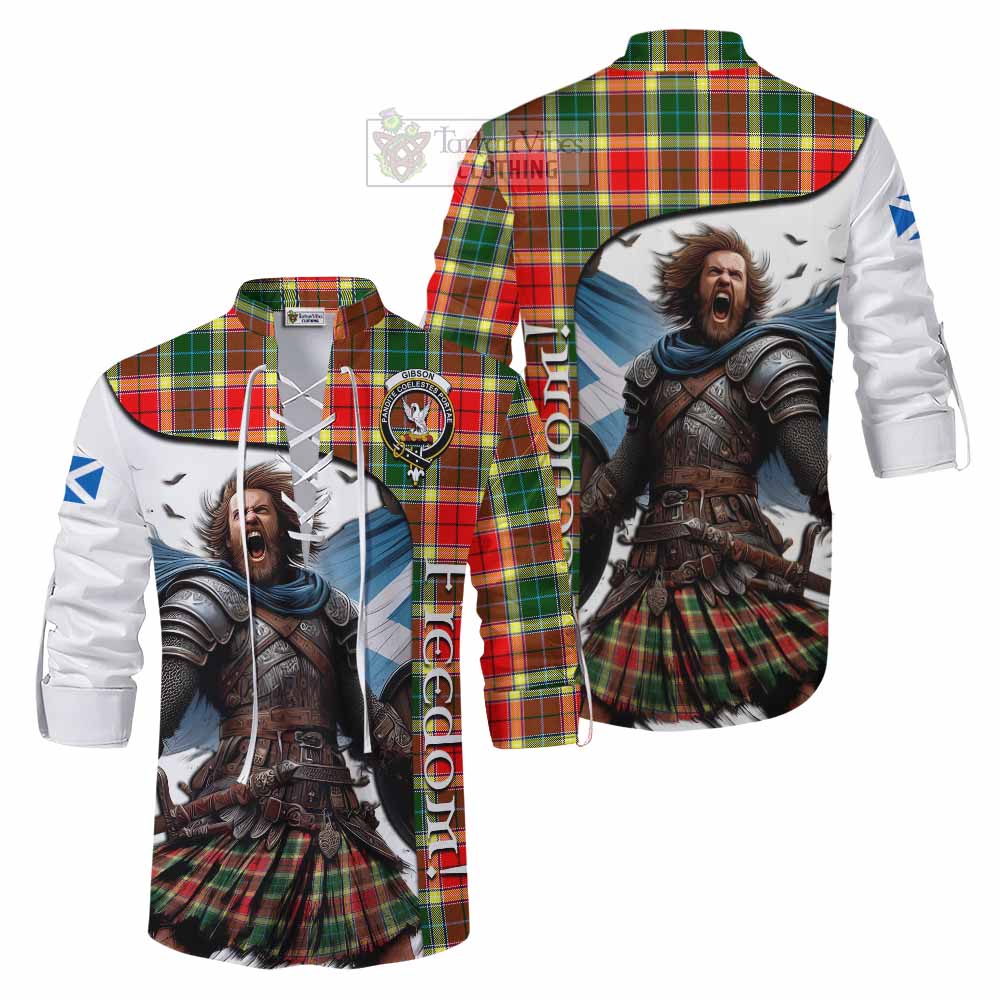 Tartan Vibes Clothing Gibson (Gibbs or Gibsone) Crest Tartan Ghillie Kilt Shirt Inspired by the Freedom of Scottish Warrior