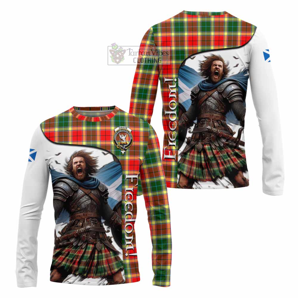 Tartan Vibes Clothing Gibson (Gibbs or Gibsone) Crest Tartan Long Sleeve T-Shirt Inspired by the Freedom of Scottish Warrior