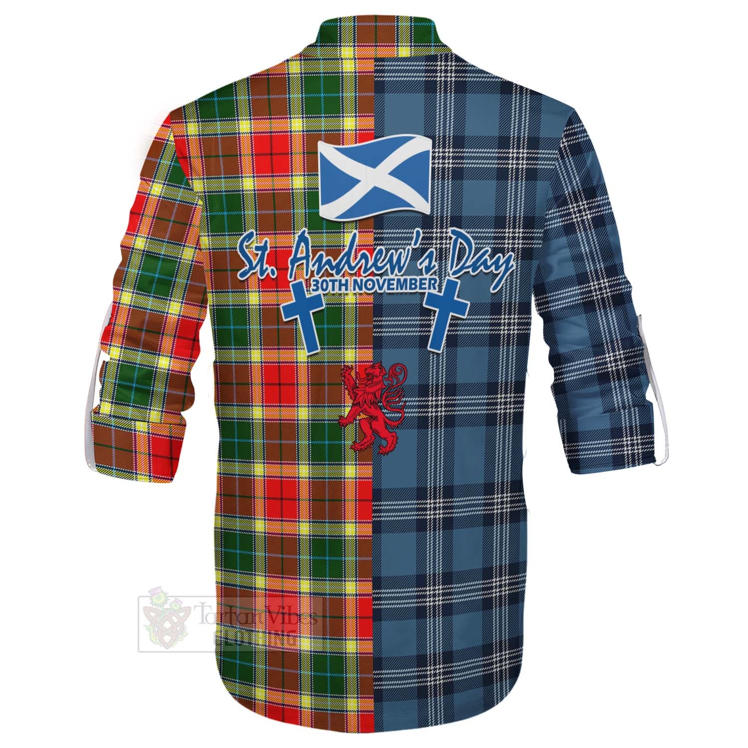 Tartan Vibes Clothing Gibson (Gibbs or Gibsone) Tartan Ghillie Kilt Shirt Happy St. Andrew's Day Half Tartan Style