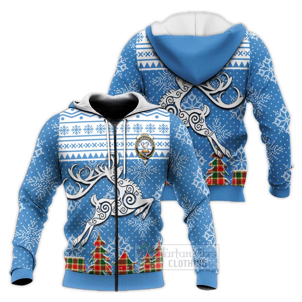 Tartan Vibes Clothing Gibson (Gibbs or Gibsone) Clan Christmas Knitted Hoodie Celtic Reindeer Style