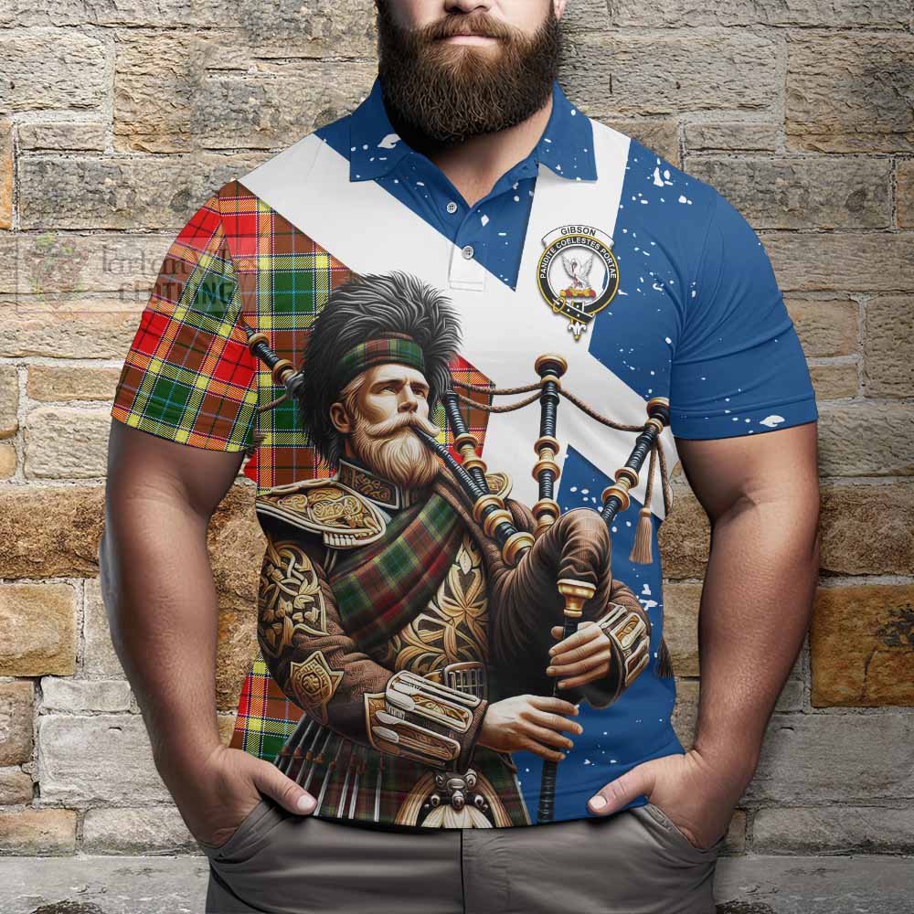 Tartan Vibes Clothing Gibson (Gibbs or Gibsone) Tartan Polo Shirt with Family Crest Scottish Bagpiper Vibes