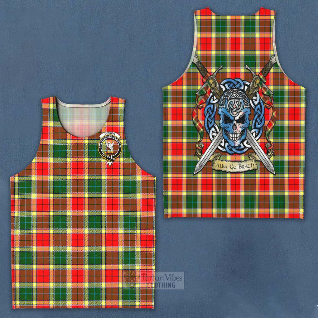 Tartan Vibes Clothing Gibson (Gibbs or Gibsone) Tartan Men's Tank Top with Family Crest Celtic Skull Style