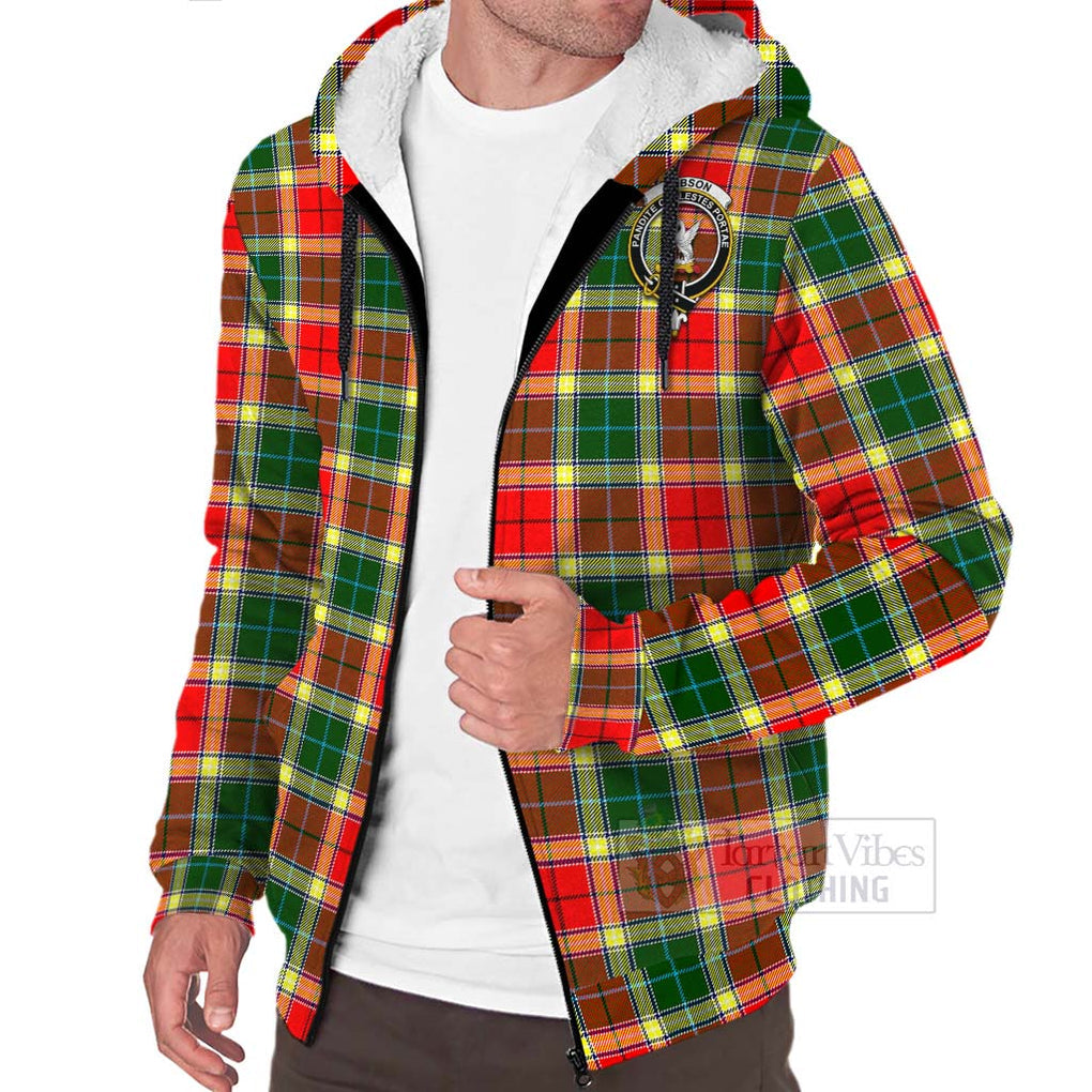 Tartan Vibes Clothing Gibson (Gibbs or Gibsone) Tartan Sherpa Hoodie with Family Crest and Bearded Skull Holding Bottles of Whiskey