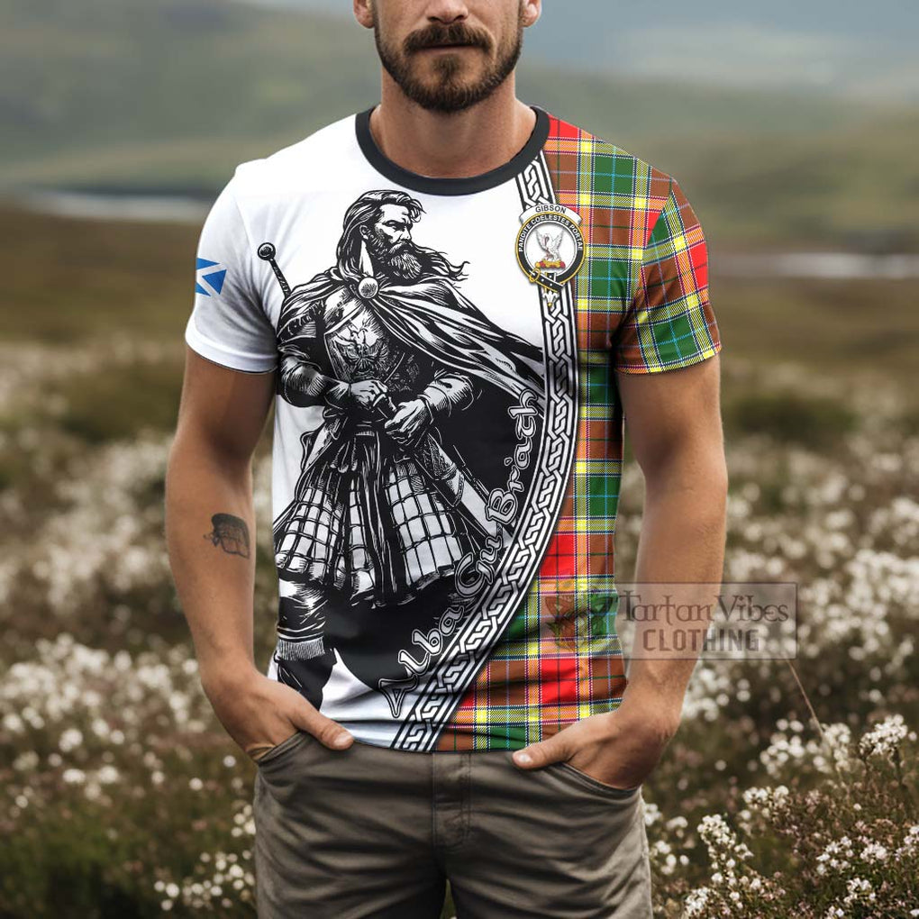 Tartan Vibes Clothing Gibson (Gibbs or Gibsone) Tartan Clan Crest T-Shirt with Highlander Warrior Celtic Style