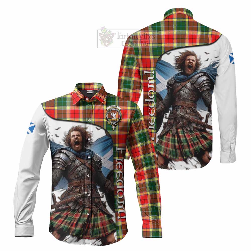 Tartan Vibes Clothing Gibson (Gibbs or Gibsone) Crest Tartan Long Sleeve Button Shirt Inspired by the Freedom of Scottish Warrior