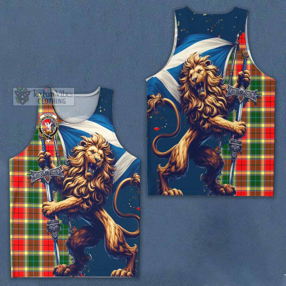 Tartan Vibes Clothing Gibson (Gibbs or Gibsone) Tartan Family Crest Men's Tank Top with Scottish Majestic Lion