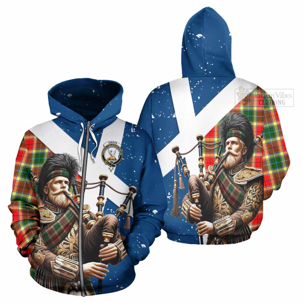 Tartan Vibes Clothing Gibson (Gibbs or Gibsone) Tartan Hoodie with Family Crest Scottish Bagpiper Vibes