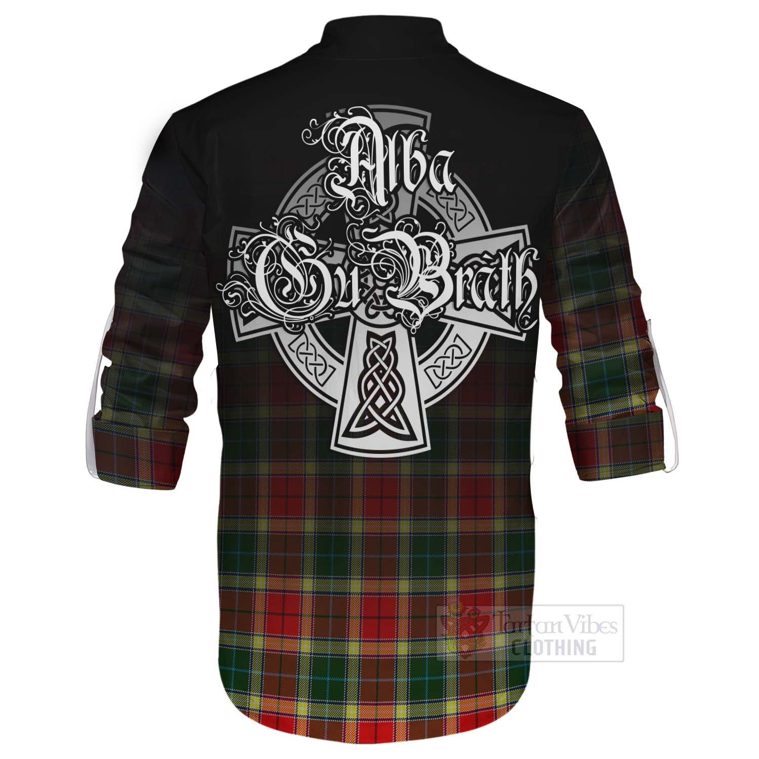 Tartan Vibes Clothing Gibson (Gibbs or Gibsone) Tartan Ghillie Kilt Shirt Featuring Alba Gu Brath Family Crest Celtic Inspired