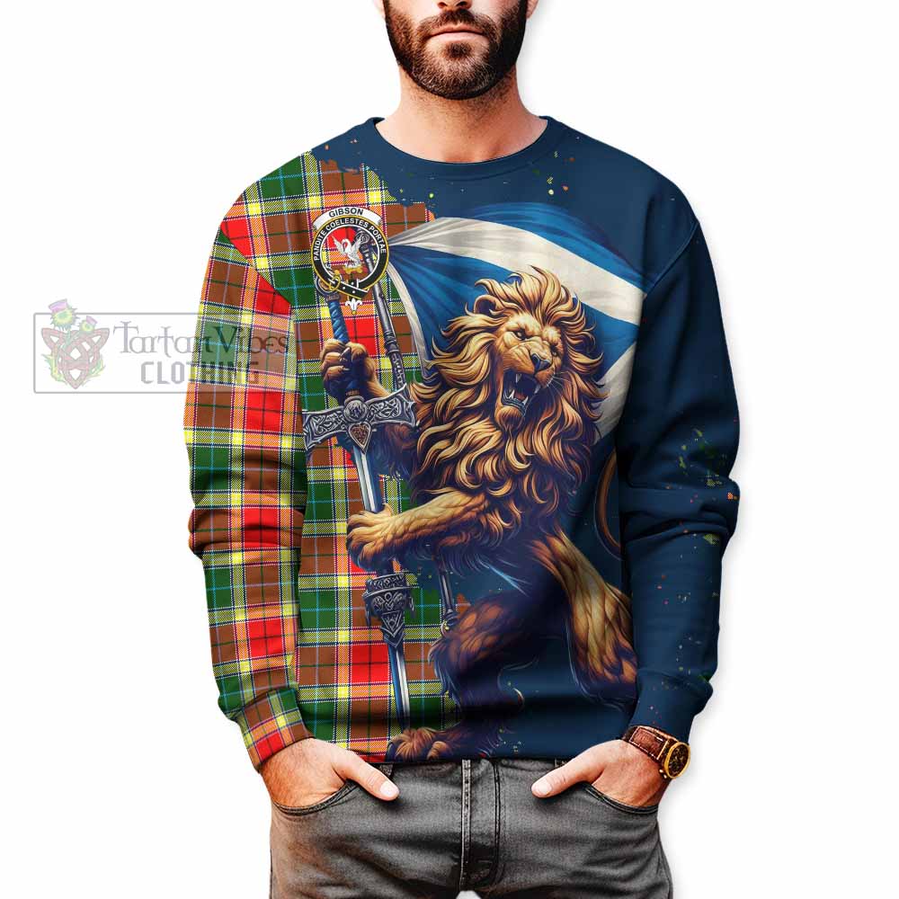 Tartan Vibes Clothing Gibson (Gibbs or Gibsone) Tartan Family Crest Sweatshirt with Scottish Majestic Lion