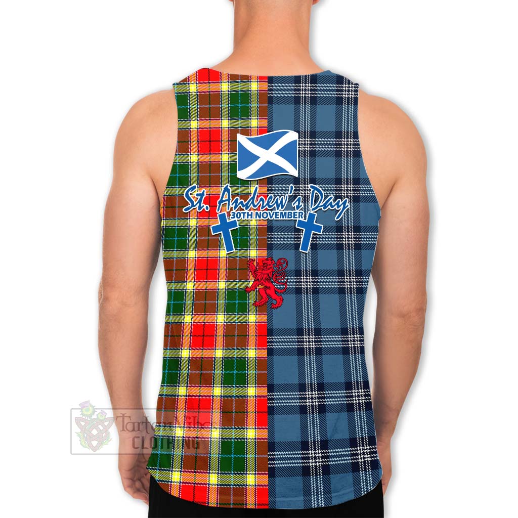 Tartan Vibes Clothing Gibson (Gibbs or Gibsone) Tartan Men's Tank Top Happy St. Andrew's Day Half Tartan Style