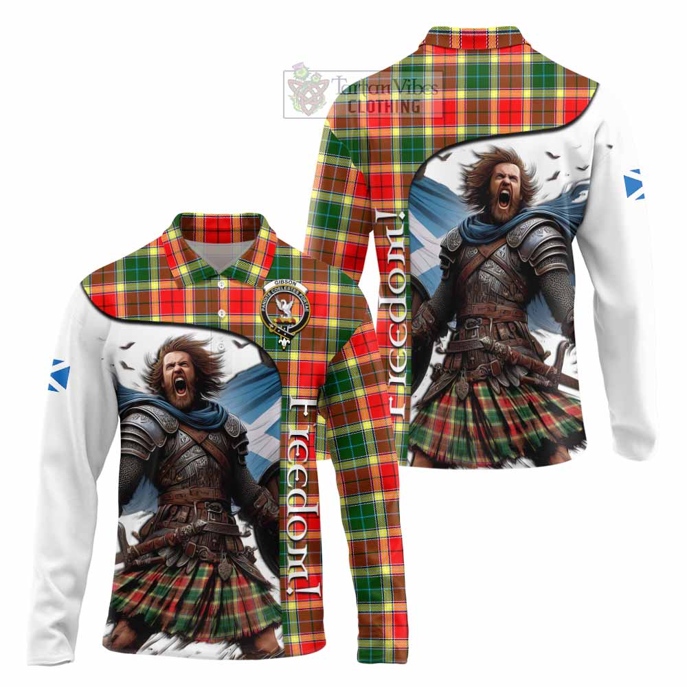 Tartan Vibes Clothing Gibson (Gibbs or Gibsone) Crest Tartan Long Sleeve Polo Shirt Inspired by the Freedom of Scottish Warrior