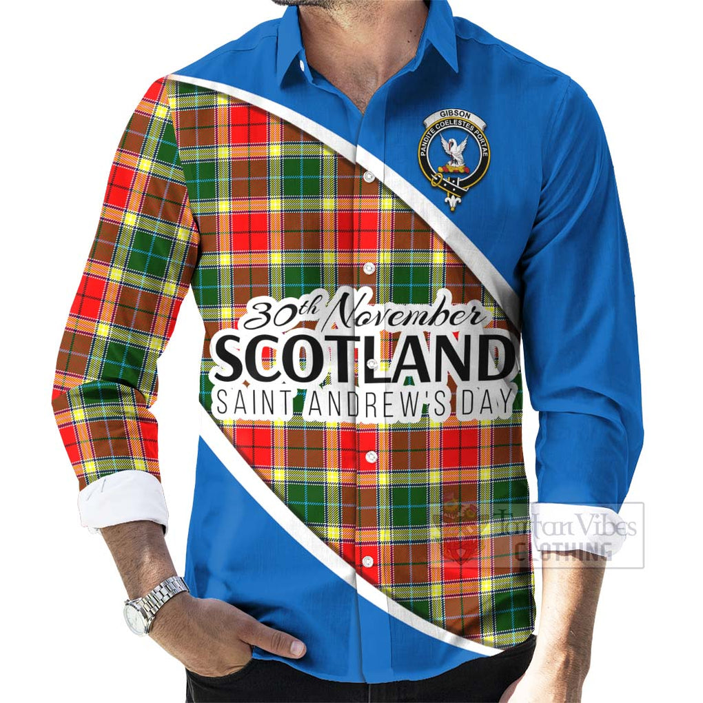 Tartan Vibes Clothing Gibson (Gibbs or Gibsone) Family Crest Tartan Long Sleeve Button Shirt Celebrate Saint Andrew's Day in Style