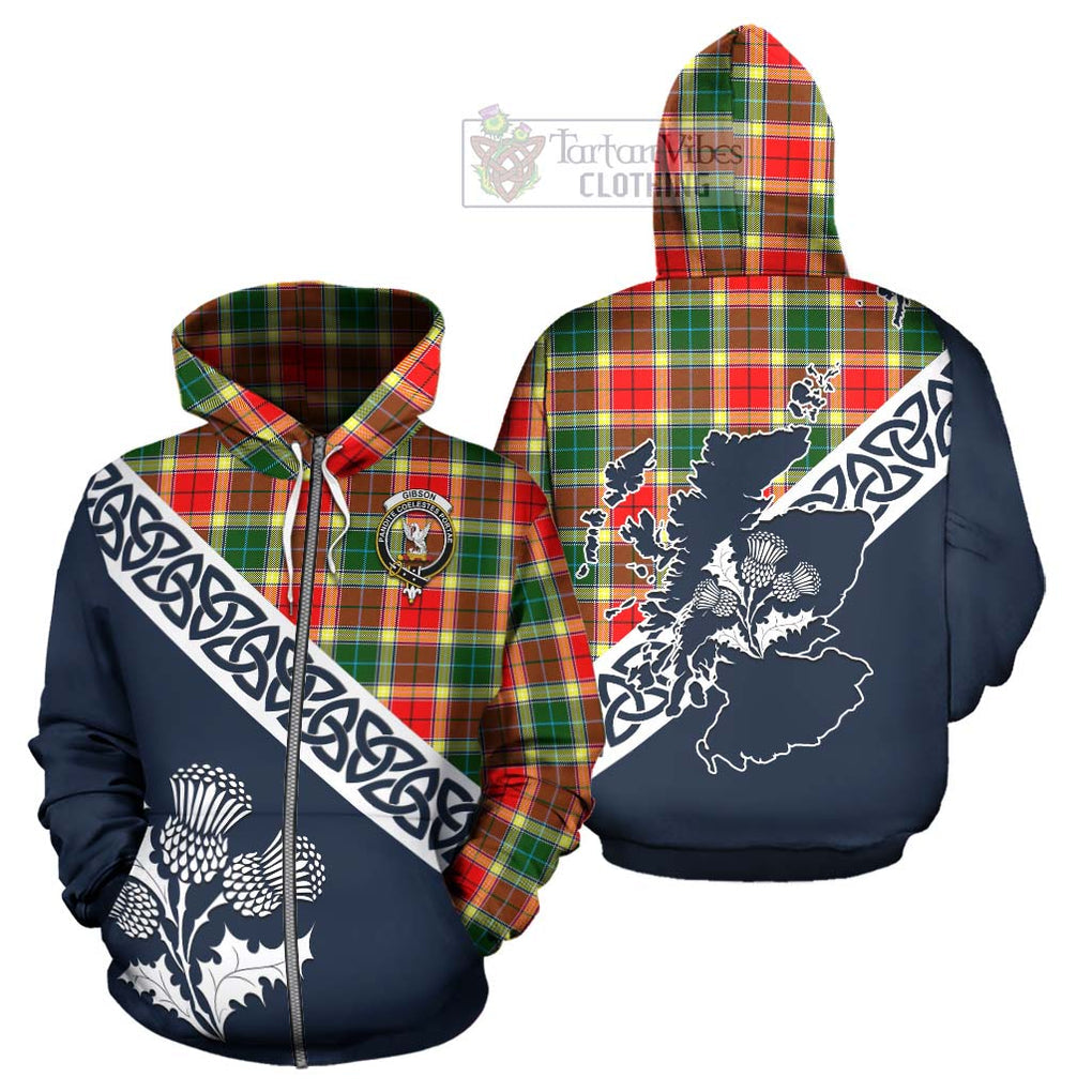 Tartan Vibes Clothing Gibson (Gibbs or Gibsone) Tartan Hoodie Featuring Thistle and Scotland Map