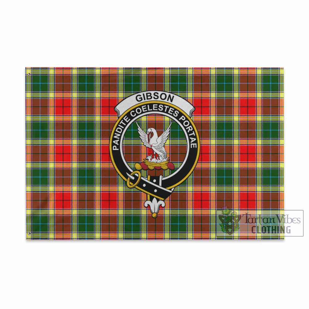 Tartan Vibes Clothing Gibson (Gibbs or Gibsone) Tartan House Flag with Family Crest