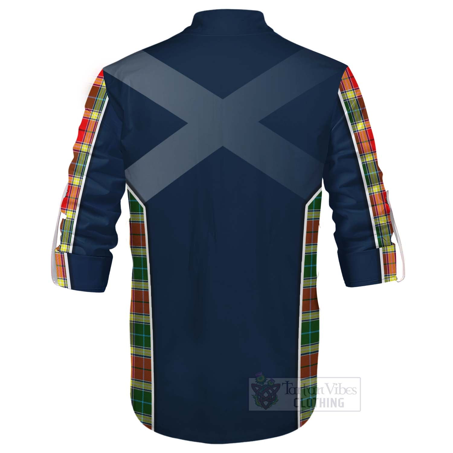 Tartan Vibes Clothing Gibson (Gibbs or Gibsone) Tartan Ghillie Kilt Shirt with Family Crest and Scottish Thistle Vibes Sport Style