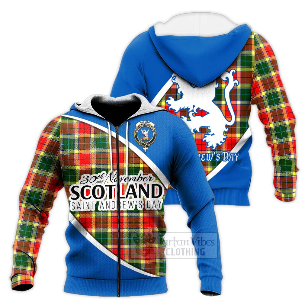 Tartan Vibes Clothing Gibson (Gibbs or Gibsone) Family Crest Tartan Knitted Hoodie Celebrate Saint Andrew's Day in Style