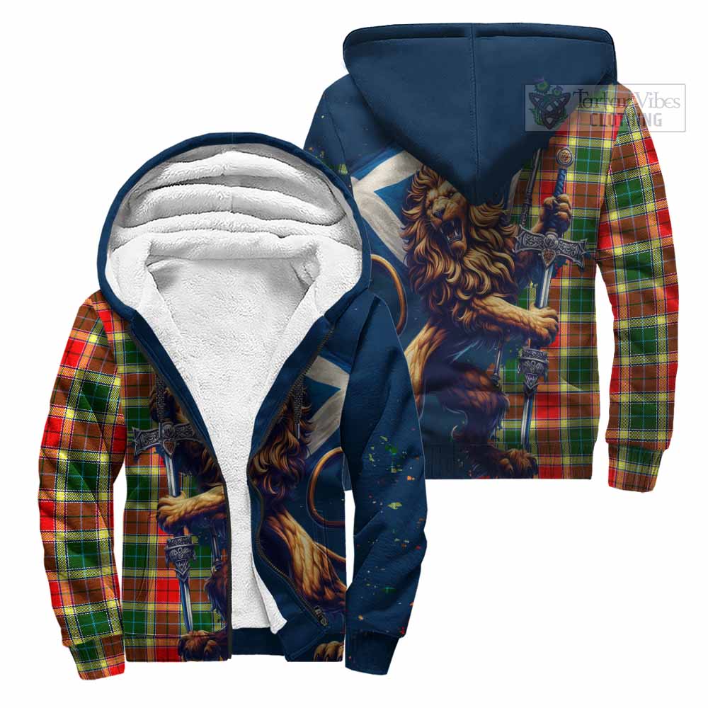 Tartan Vibes Clothing Gibson (Gibbs or Gibsone) Tartan Family Crest Sherpa Hoodie with Scottish Majestic Lion