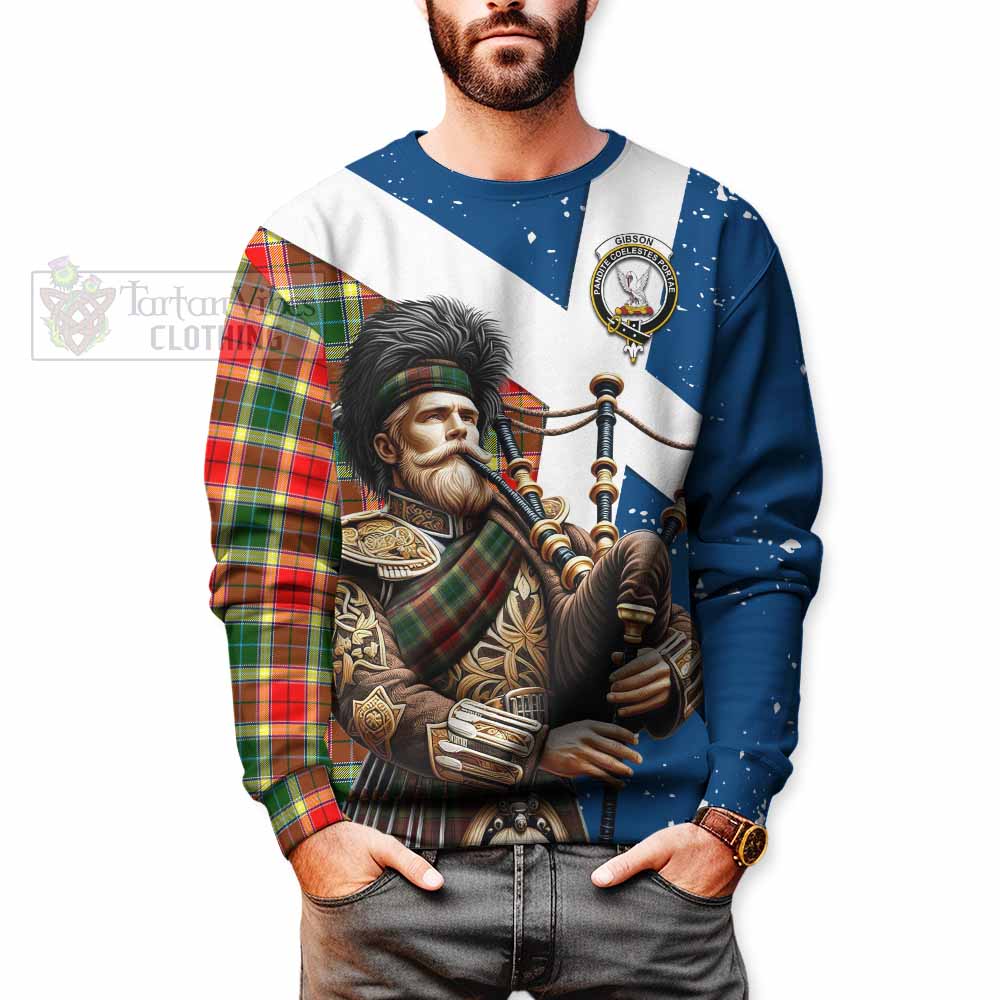 Tartan Vibes Clothing Gibson (Gibbs or Gibsone) Tartan Sweatshirt with Family Crest Scottish Bagpiper Vibes