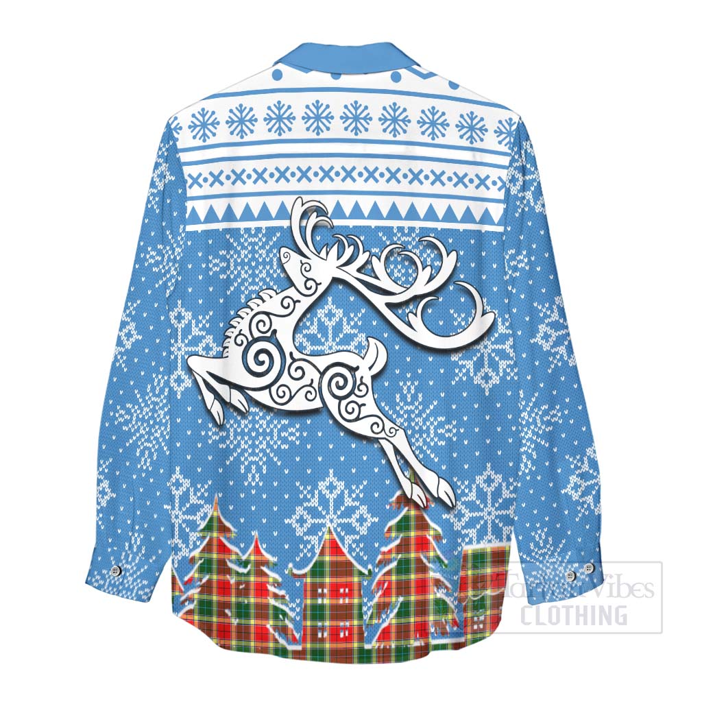 Tartan Vibes Clothing Gibson (Gibbs or Gibsone) Clan Christmas Women's Casual Shirt Celtic Reindeer Style