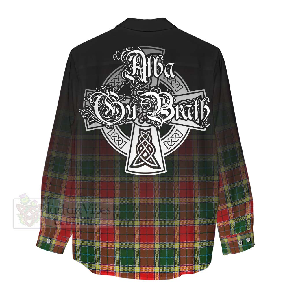 Tartan Vibes Clothing Gibson (Gibbs or Gibsone) Tartan Women's Casual Shirt Featuring Alba Gu Brath Family Crest Celtic Inspired