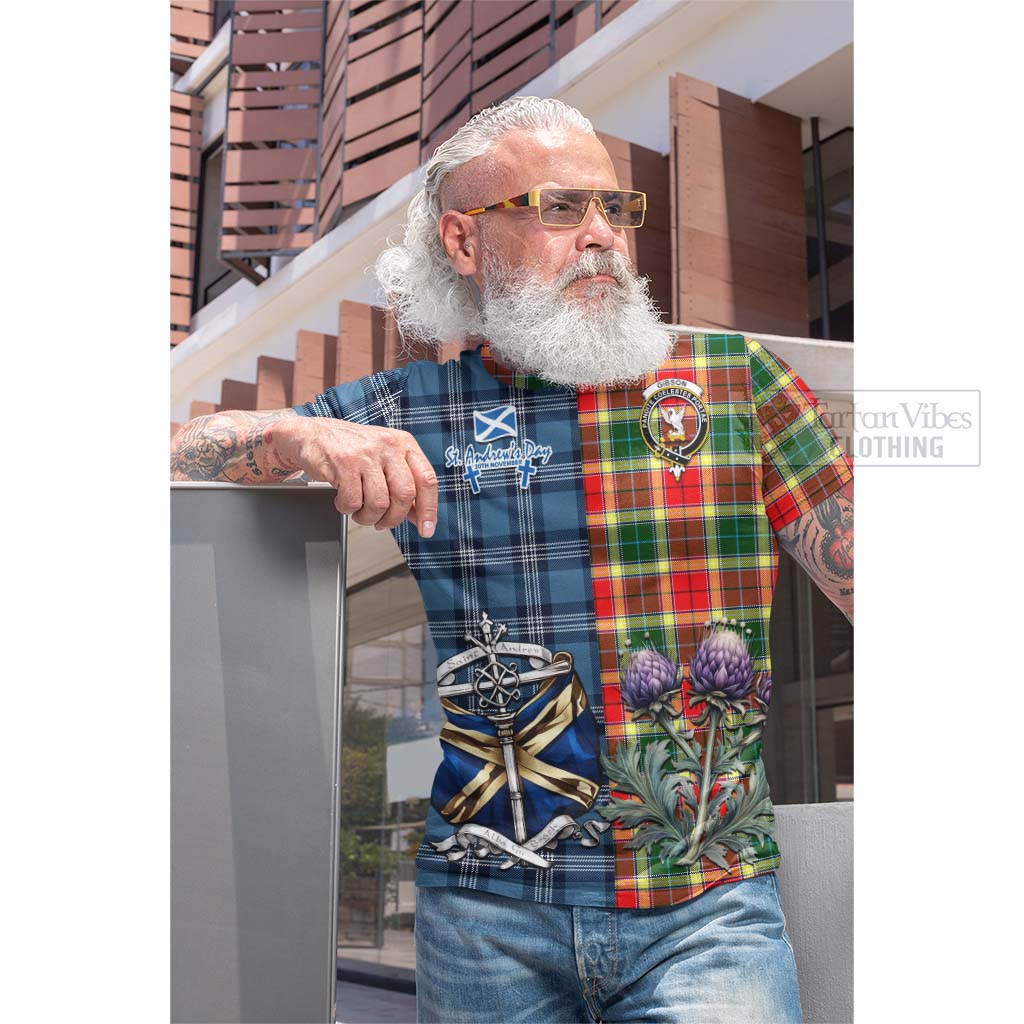 Tartan Vibes Clothing Gibson (Gibbs or Gibsone) Tartan Cotton T-shirt Happy St. Andrew's Day Half Tartan Style