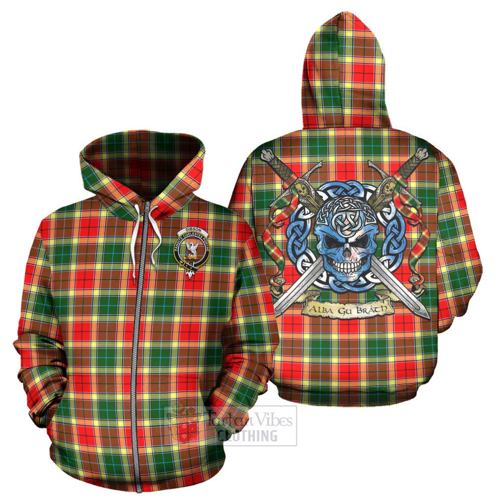 Tartan Vibes Clothing Gibson (Gibbs or Gibsone) Tartan Hoodie with Family Crest Celtic Skull Style