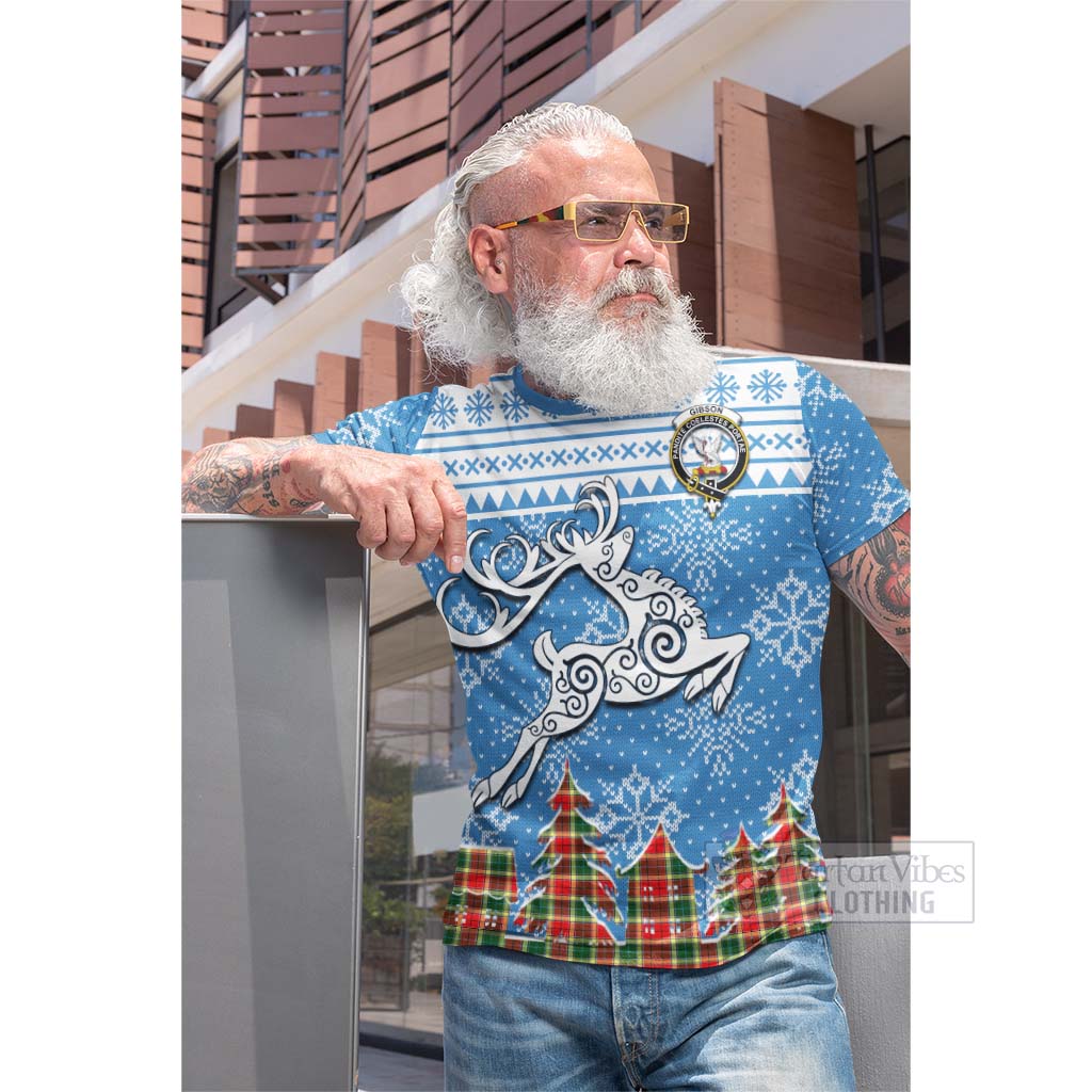 Tartan Vibes Clothing Gibson (Gibbs or Gibsone) Clan Christmas Cotton T-shirt Celtic Reindeer Style