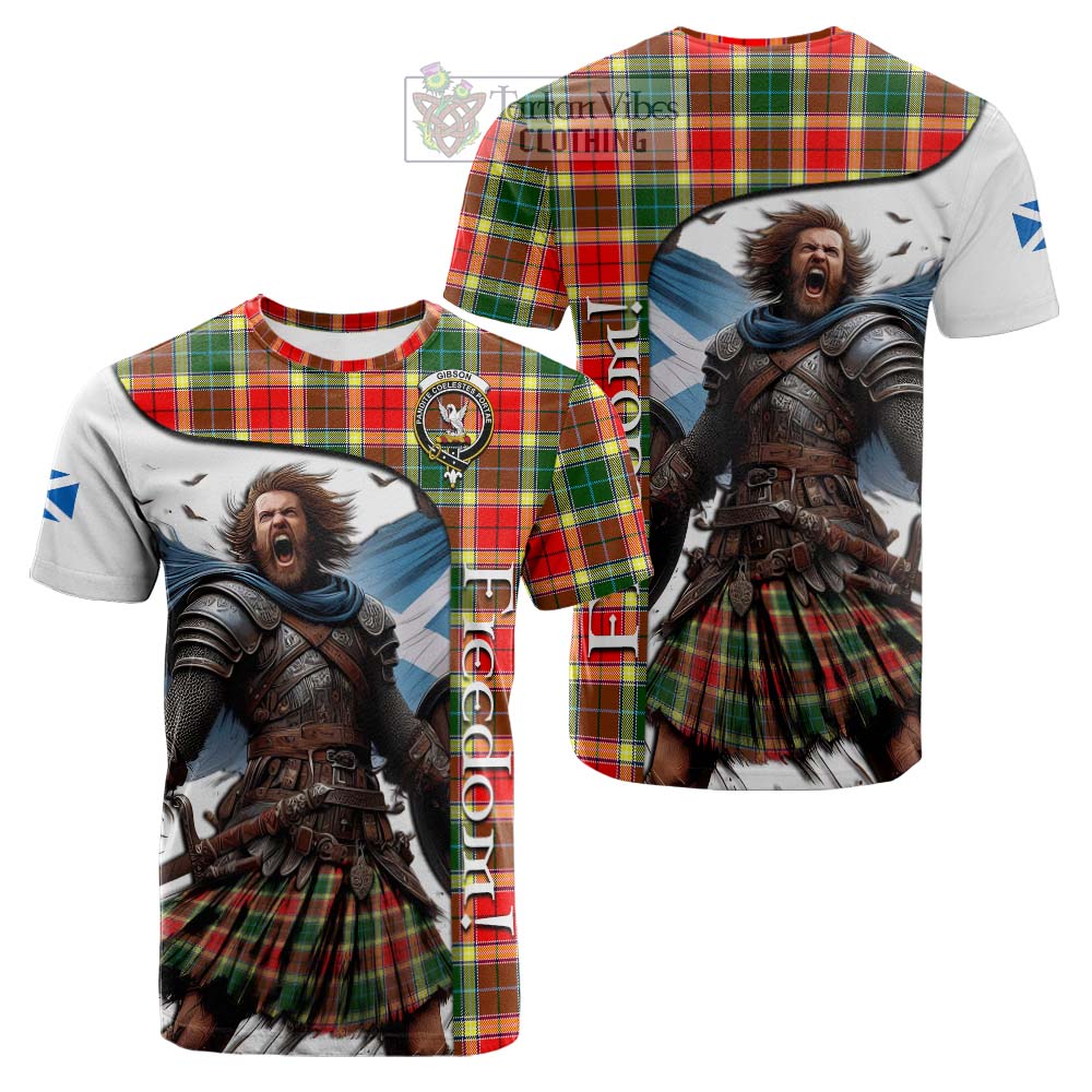 Tartan Vibes Clothing Gibson (Gibbs or Gibsone) Crest Tartan Cotton T-shirt Inspired by the Freedom of Scottish Warrior