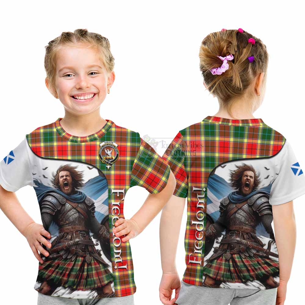 Tartan Vibes Clothing Gibson (Gibbs or Gibsone) Crest Tartan Kid T-Shirt Inspired by the Freedom of Scottish Warrior