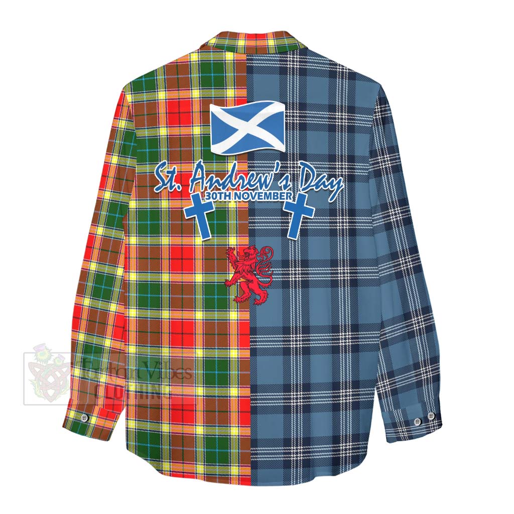 Tartan Vibes Clothing Gibson (Gibbs or Gibsone) Tartan Women's Casual Shirt Happy St. Andrew's Day Half Tartan Style